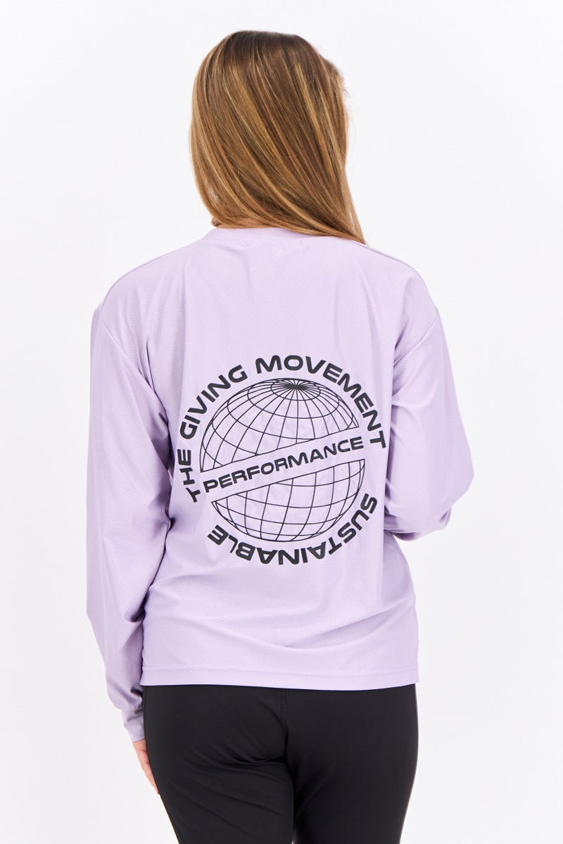 The Giving Movement Women Crew Neck Long Sleeves Brand Logo Top, Lavedner - Image 3