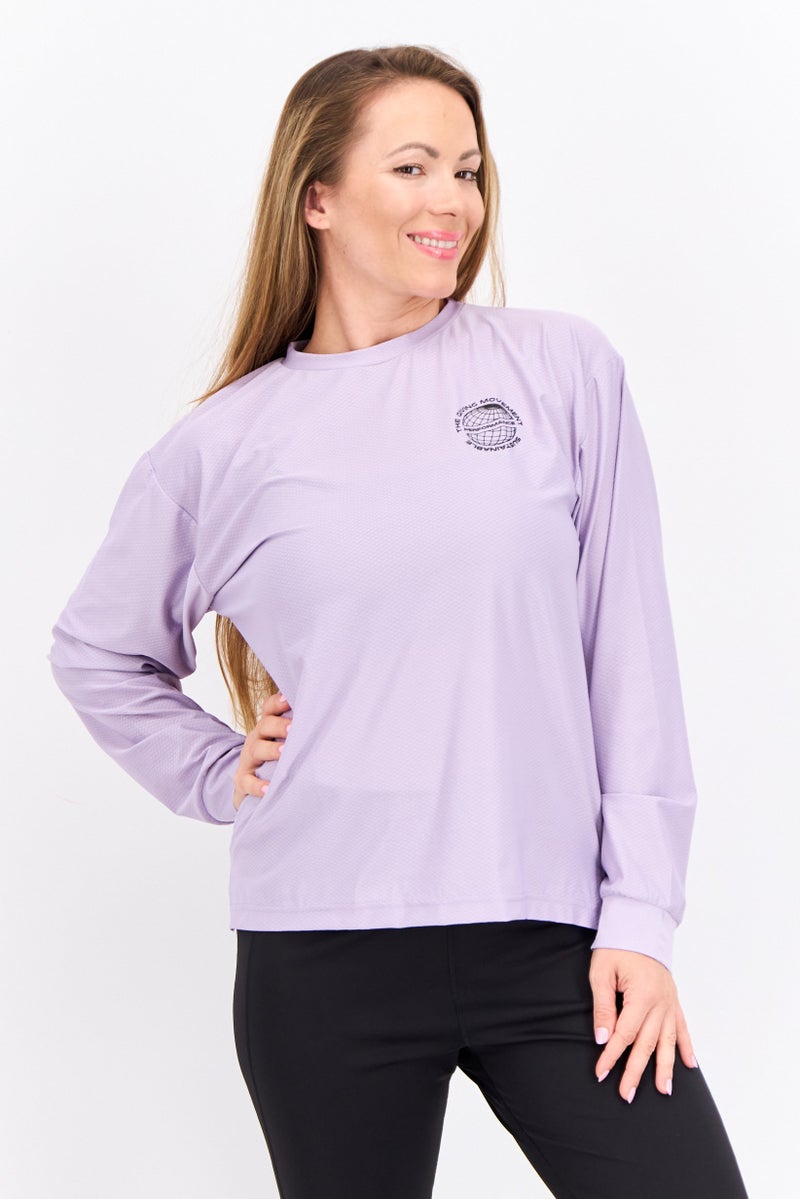 The Giving Movement Women Crew Neck Long Sleeves Brand Logo Top, Lavedner - Image 1