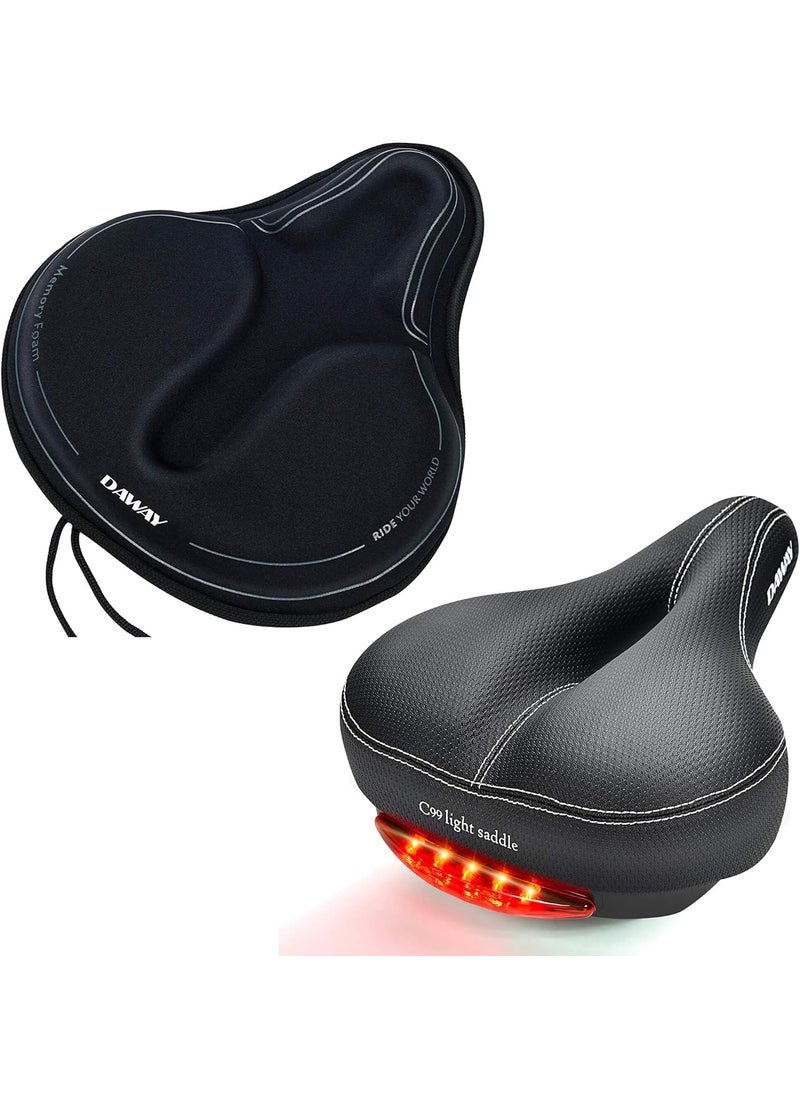 DAWAY DAWAY C99 Comfortable Wide Bike Saddle and C6M Black Soft Memory Foam Padded Large Bicycle Seat Cover for Men Women Universal Fit for Outdoor Indoor Exercise Bikes  - Image 1