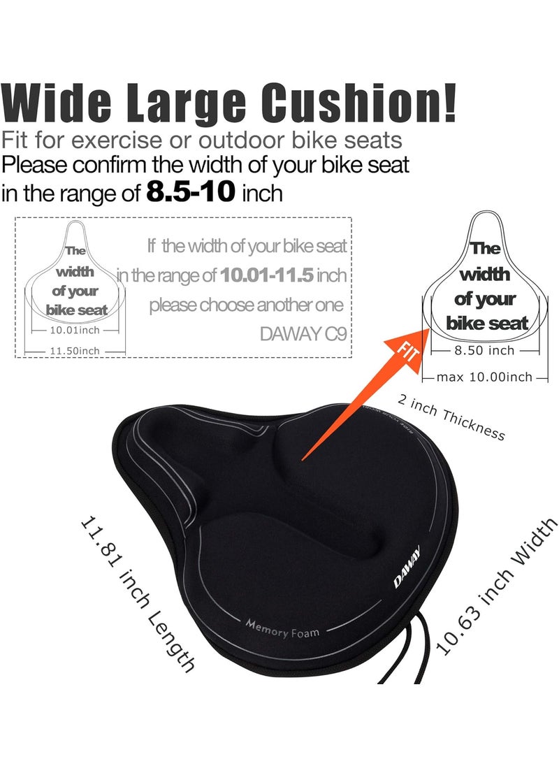 DAWAY DAWAY C99 Comfortable Wide Bike Saddle and C6M Black Soft Memory Foam Padded Large Bicycle Seat Cover for Men Women Universal Fit for Outdoor Indoor Exercise Bikes  - Image 5