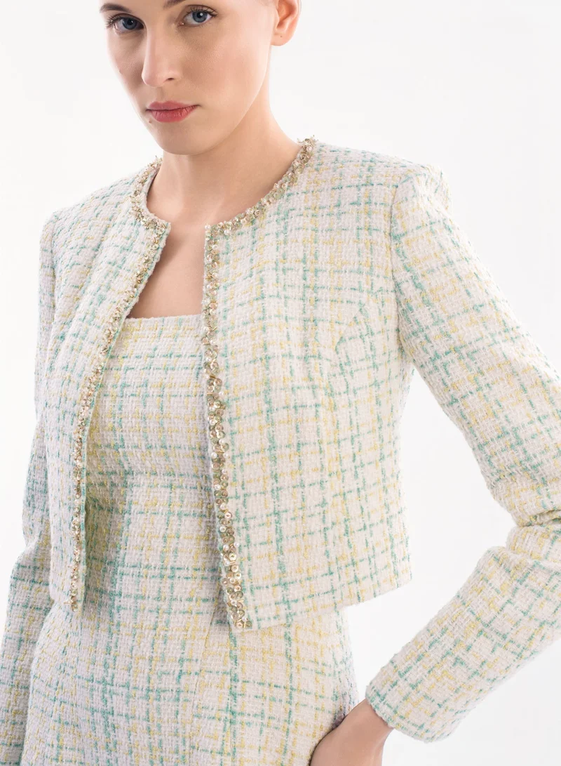 زيافي بليزر قصير بتطريز يدوي من التويد