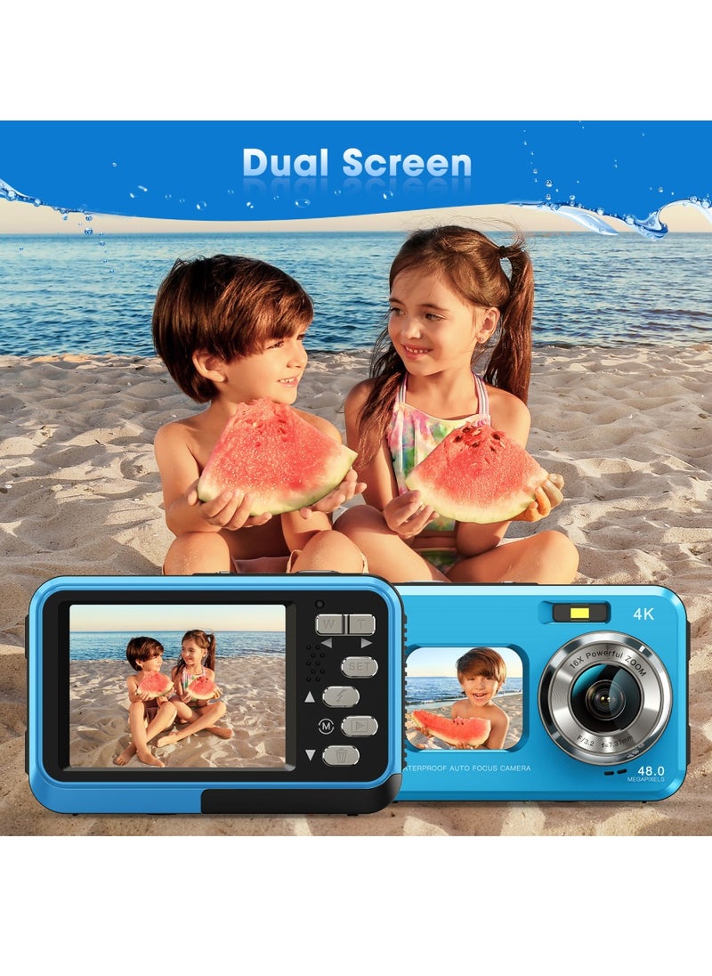 Generic - 4K Underwater Camera 11FT Waterproof Camera with 64GB Card 48MP Autofocus Dual-Screen Selfie Underwater Camera for Snorkeling(Blue) - Image 1