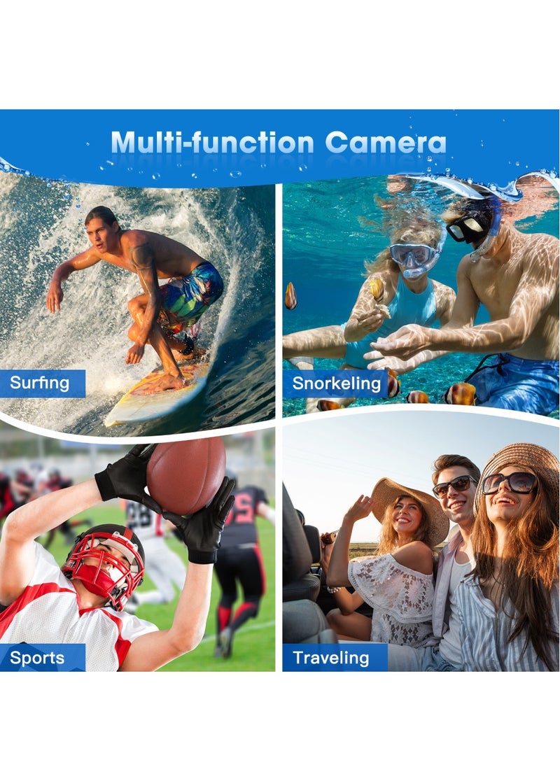 Generic - 4K Underwater Camera 11FT Waterproof Camera with 64GB Card 48MP Autofocus Dual-Screen Selfie Underwater Camera for Snorkeling(Blue) - Image 1