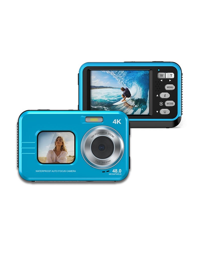 Generic - 4K Underwater Camera 11FT Waterproof Camera with 64GB Card 48MP Autofocus Dual-Screen Selfie Underwater Camera for Snorkeling(Blue) - Image 1