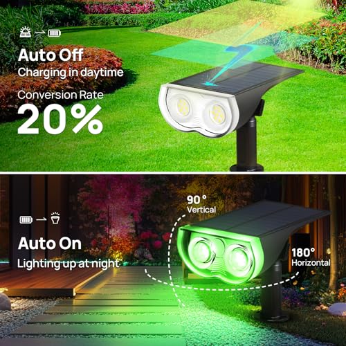 Consciot Solar Spot Lights Outdoor, Halloween Decorations 22 LEDs IP67 Waterproof Color Changing Solar Outdoor Lights, 8 Colors, 2-in-1 Adjustable Wall Lights for Garden Yard Pathway, 2 Pack(RGB) - Image 4