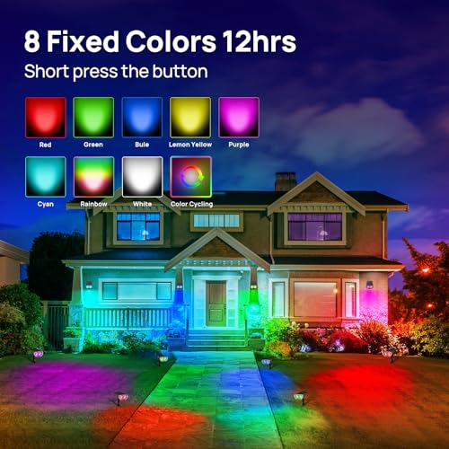 Consciot Solar Spot Lights Outdoor, Halloween Decorations 22 LEDs IP67 Waterproof Color Changing Solar Outdoor Lights, 8 Colors, 2-in-1 Adjustable Wall Lights for Garden Yard Pathway, 2 Pack(RGB) - Image 2