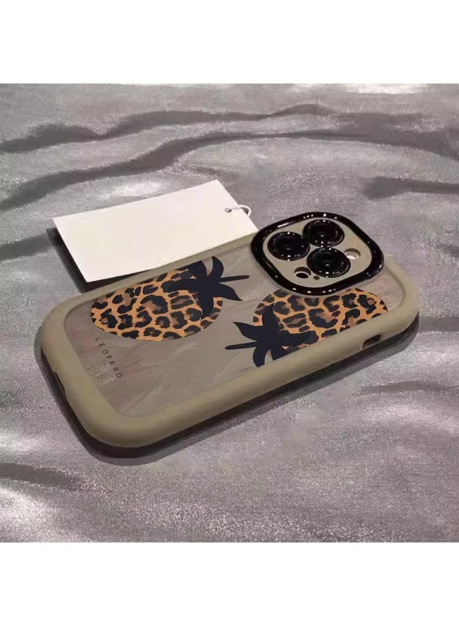 NIBEMINENT Leopard Strawberry Protective TPU Case Cover For iPhone 15 Pro Max, Tea Color