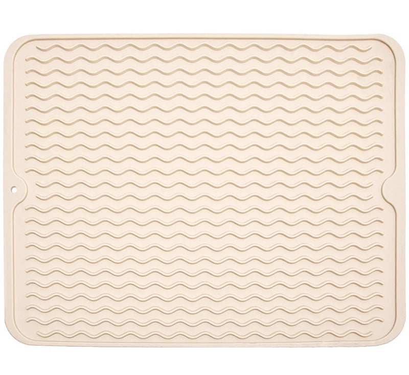 MODENGKONGJIAN Silicone Dish Drying Mat for Multiple Usage, Easy clean, Eco-friendly, Heat-resistant Dish Drainer Mat for Kitchen Counter,Sink,Refrigerator or Drawer liner (16" x 12", BEIGE) - Image 1
