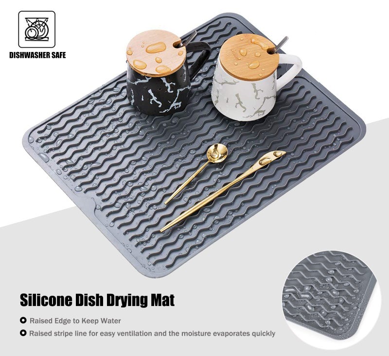 MODENGKONGJIAN Silicone Dish Drying Mat for Multiple Usage, Easy clean, Eco-friendly, Heat-resistant Dish Drainer Mat for Kitchen Counter,Sink,Refrigerator or Drawer liner (16" x 12", BEIGE) - Image 4