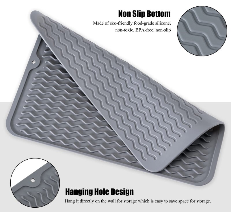 MODENGKONGJIAN Silicone Dish Drying Mat for Multiple Usage, Easy clean, Eco-friendly, Heat-resistant Dish Drainer Mat for Kitchen Counter,Sink,Refrigerator or Drawer liner (16" x 12", BEIGE) - Image 5