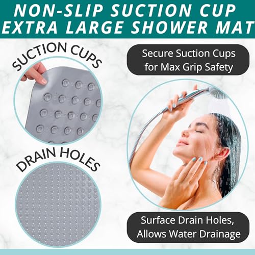 ENKOSI Extra Large Square Non Slip Shower Mat 31 x 31inch XL Bathroom Shower Mat Square Shower Matts for Shower Stall Floors Secure Suction Cups and Drain Holes 31x31 Grey - Image 3