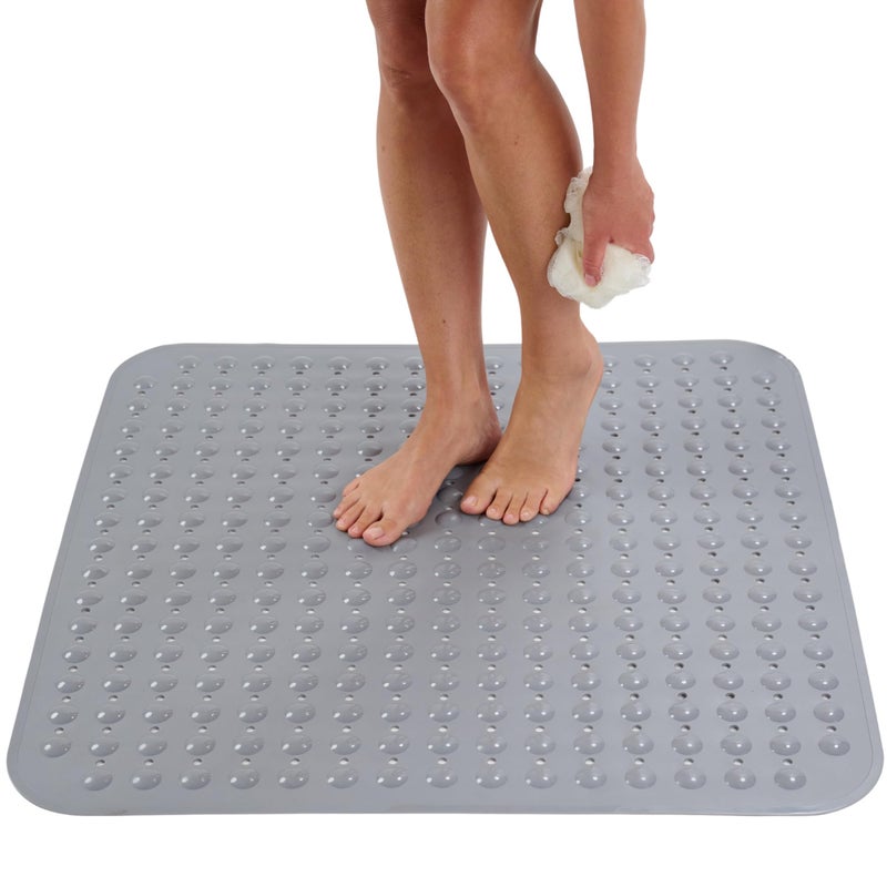 ENKOSI Extra Large Square Non Slip Shower Mat 31 x 31inch XL Bathroom Shower Mat Square Shower Matts for Shower Stall Floors Secure Suction Cups and Drain Holes 31x31 Grey - Image 2