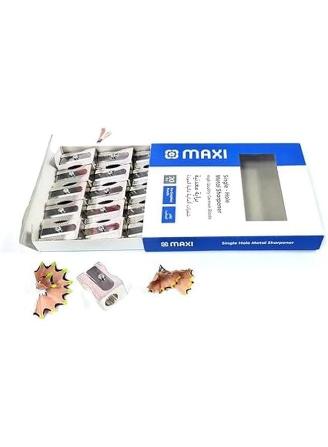 ماكسي مبراة معدنية بفتحة واحدة في علبة بها 20 قطعة، مزودة بشفرة ألمانية عالية الجودة، شحذ سلس وسهل. سهل الاستخدام - Image 2