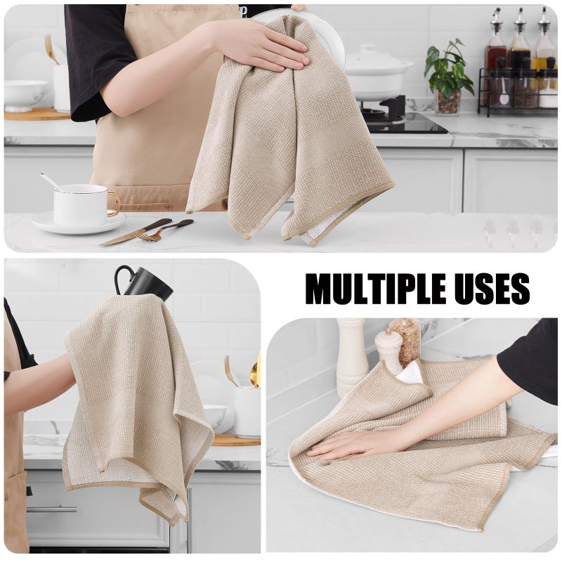 Homaxy Premium Kitchen Towels(18â€x 28â€, 6 Pack), Large Cotton Kitchen Hand Towels, Flat and Terry Dish Towels, 380 GSM Highly Absorbent Tea Towel Set with Hanging Loop, Khaki - Image 4