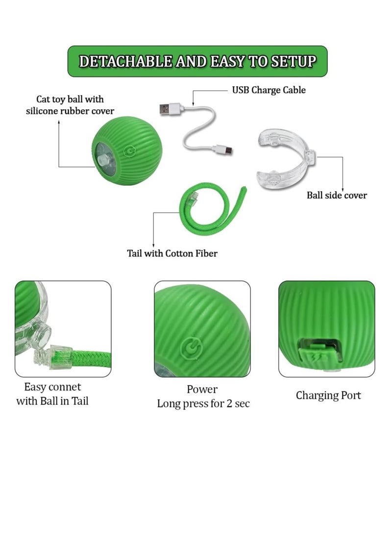 NNC PETS Cat toy with USB rechargeable, Durable Plastic, Long tail, & 3 modes, 37cm Interactive toy ball with LED light, Indoor cat entertainment, Safe cat material with Scratch & Fall resistant, (Green) - Image 3
