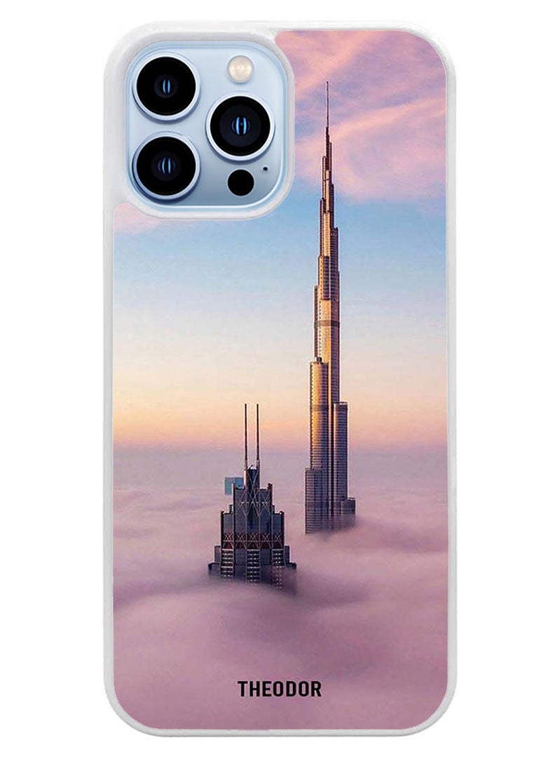 Theodor Protective Case Cover For APPLE IPHONE 14 Pro Burj Khalifa In Clouds(White Bumper) - Image 1