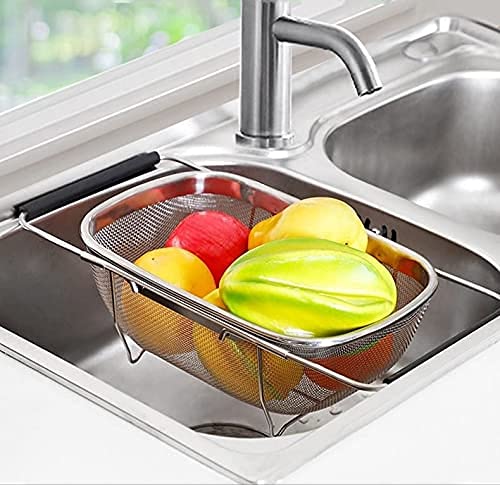 krupasadhya Stainless Steel Adjustable Colander Strainer 134X 94 Nonslip Handles Drain Over The Sink Colander Basket Vegetable Fruit Noodles Strainer for Rice Vegetable Fruits and Noodls - Image 1