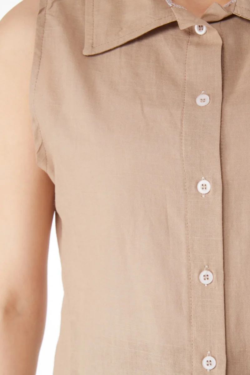 Tofisa Plain Shirt Collar Women's Mink Waist Tied Short Shirt - 13155