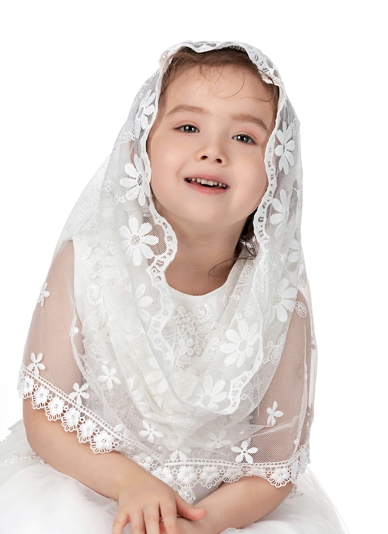 PAMOR Infinity First Communion Veils for Girls Lace Chapel Veil Mantilla Veils Latin Lass Church Veil for Catholic Baptism (White F) - Image 5