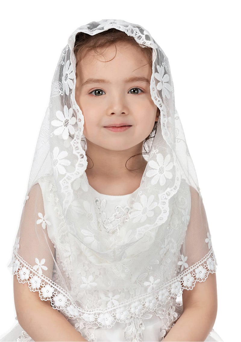 PAMOR Infinity First Communion Veils for Girls Lace Chapel Veil Mantilla Veils Latin Lass Church Veil for Catholic Baptism (White F) - Image 1
