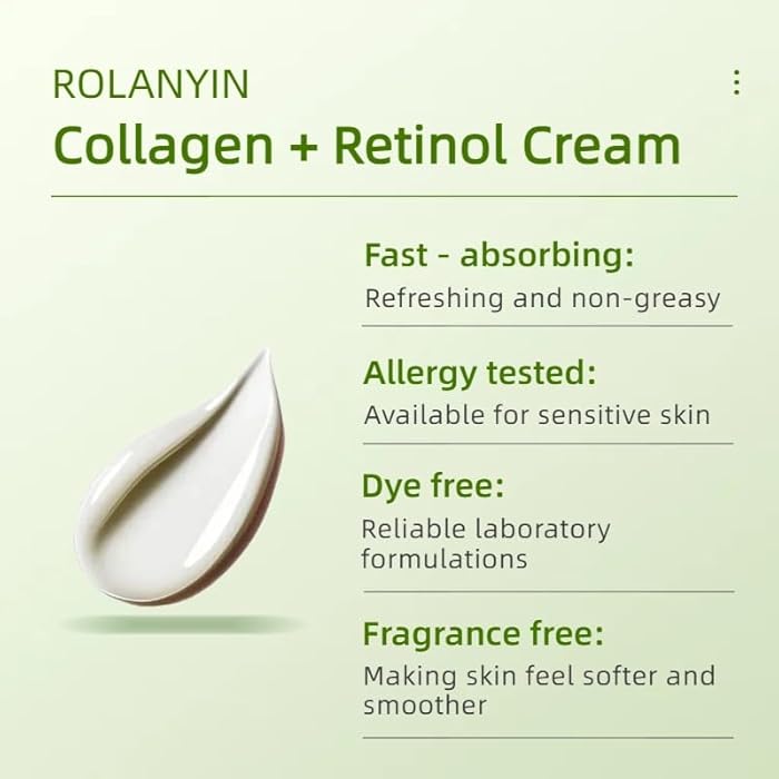 ROLANYIN Collagen + Retinol Cream for Deep Hydration and Anti Aging Firming Wrinkle Reduction Nourishing and Plumping Formula Skin Care - Image 5