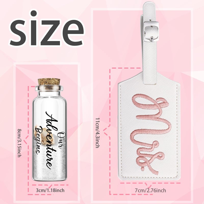 Geiserailie 2 Pieces Mr and Mrs Luggage Tags Bridal Luggage Tags Wedding Luggage Tag with Honeymoon Sand Keepsake Jar Glass Bottle with Cork for Honeymoon Gifts Bridal Shower (Adorable Patterns)  - Image 2