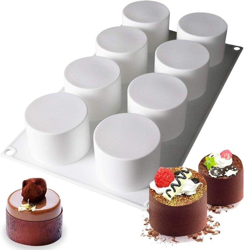 OCPO Kitchen قوالب سيليكون أسطوانية طويلة من OCPO KITCHEN لخبز كيك الموس ثلاثي الأبعاد، قالب خبز سيليكون للكيك، البراوني، قالب حلوى فرنسية للمعجنات، الآيس كريم، تزيين الكيك، شكل أسطواني طويل (8 تجاويف) - Image 1