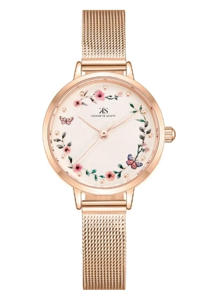 KENNETH SCOTT Women's Analog Display Watch With Rose Gold Stainless Steel Strap - K23512-RMKF