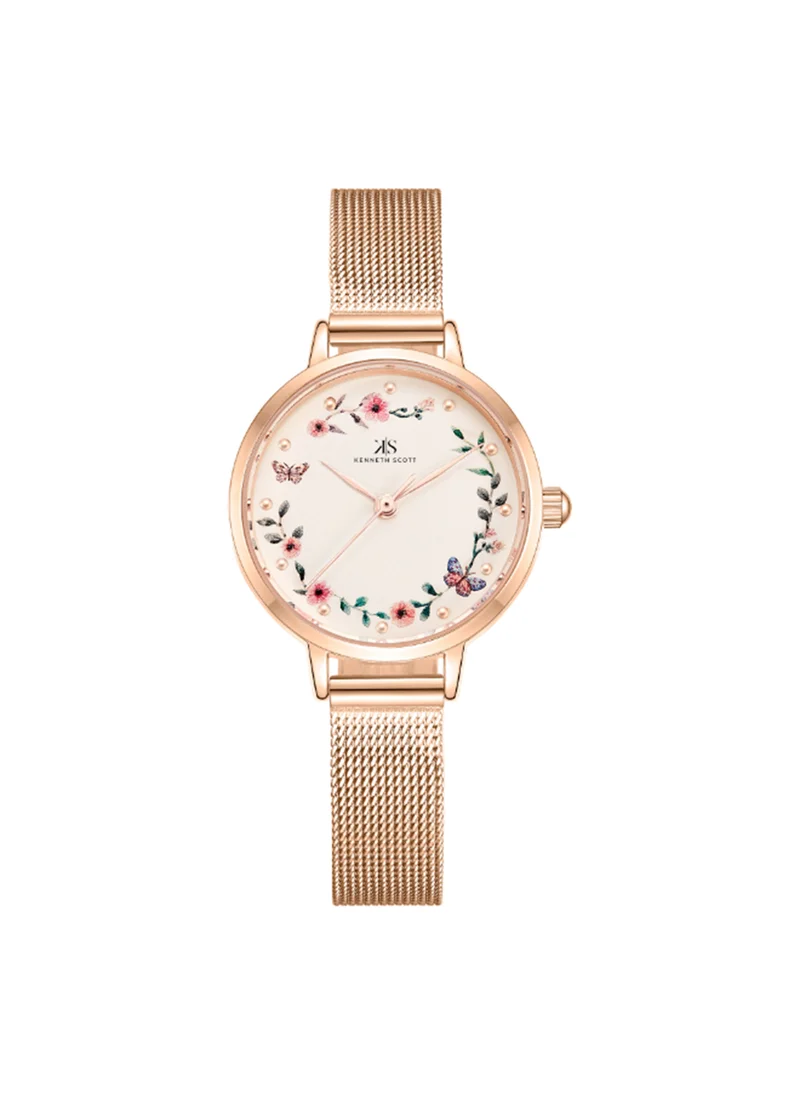 KENNETH SCOTT Women's Analog Round Shape Stainless Steel Wrist Watch K23512-RMKF - 28 Mm