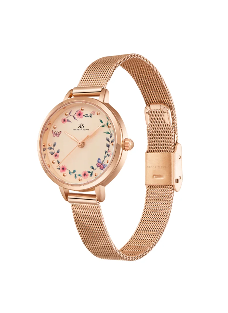 KENNETH SCOTT Women's Analog Round Shape Stainless Steel Wrist Watch K23512-RMKF - 28 Mm
