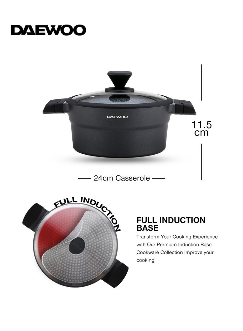 Daewoo 24cm Die-Cast Aluminum Pot, Non-Stick Granite Coating, Full Induction Base, Stay-Cool Handles, Silicone Utensils & Pot Protectors, Red, Chemical-Free - Image 4