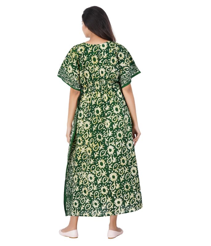 MENMAII Women's Full Open| Front Buttoned Multipurpose Kaftans for Pregnancy/Elderly/Patient/Feeding Purposes|Full Length[Green Batik] - Image 4
