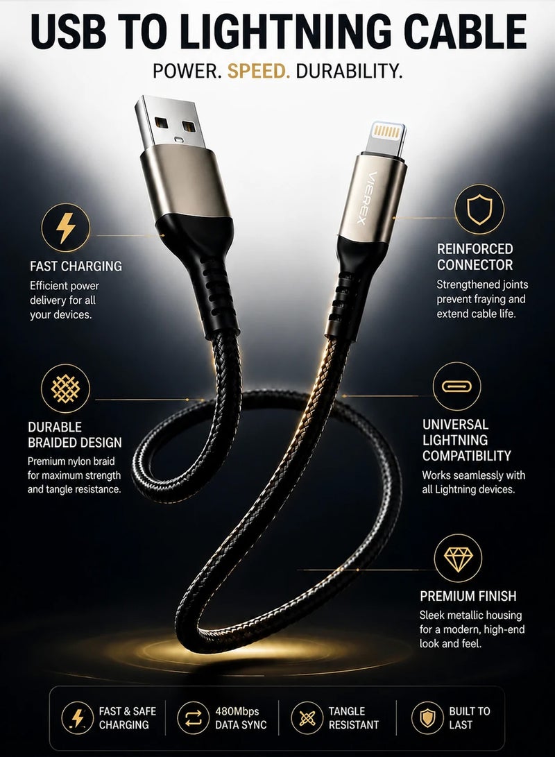 Vierex VC-14 Super Fast USB A to Lightning Cable 3.1A Fast Charging Data Cable Durable Braided Charging Cord for iPhone iPad Devices, 1m - Image 4