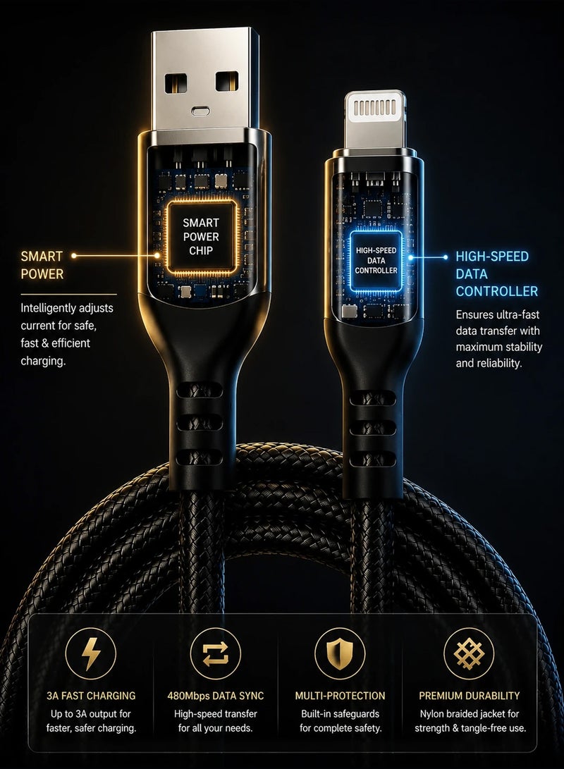 Vierex VC-14 Super Fast USB A to Lightning Cable 3.1A Fast Charging Data Cable Durable Braided Charging Cord for iPhone iPad Devices, 1m - Image 5
