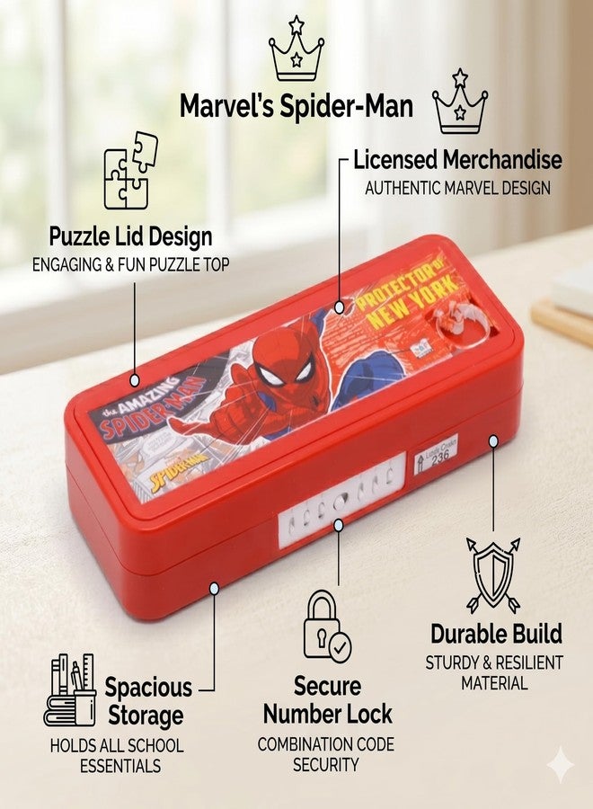 SKi Homeware Plastic Puzzle Pencil Box With Number Lock And Game, Perfect For School Children, An Ideal Gift Kids - Spiderman, Multicolor - Image 2