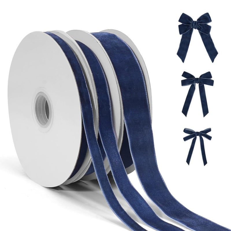 Red Velvet Ribbon Spool: 3 Rolls 9.1 Meters Each 1cm 1.5cm 2.5cm Widths - 100% Polyester Dual-Sided Sheen Smooth Surface - Decorative Ribbon for Vintage Christmas Decor Gift Wrapping Bow Making Holida - Image 1
