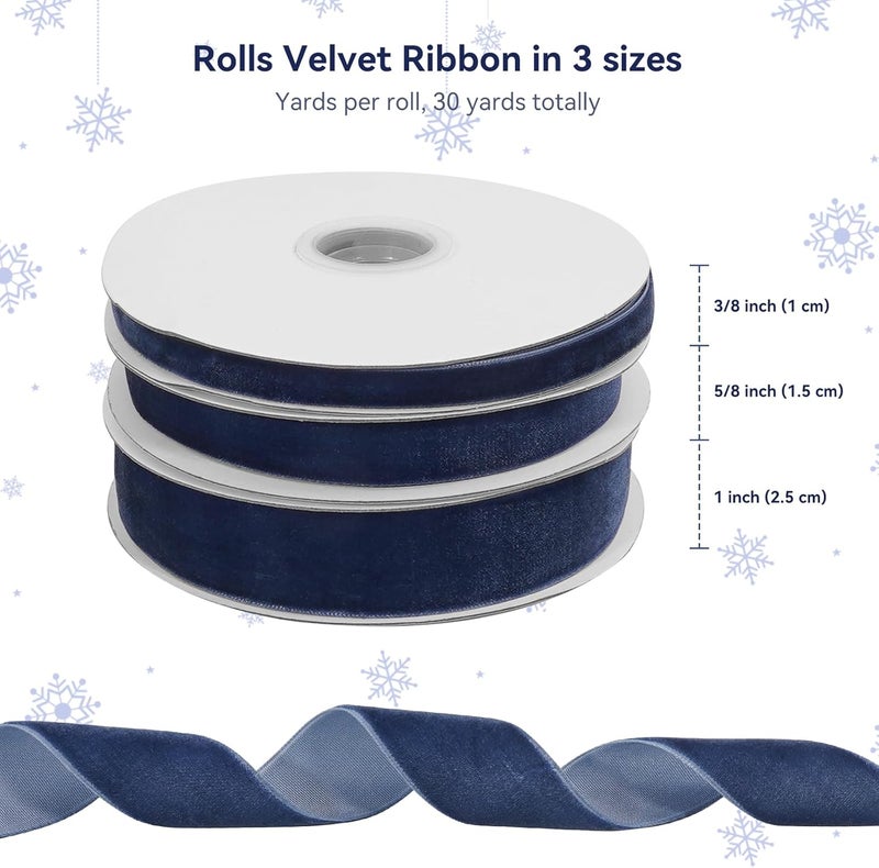 Red Velvet Ribbon Spool: 3 Rolls 9.1 Meters Each 1cm 1.5cm 2.5cm Widths - 100% Polyester Dual-Sided Sheen Smooth Surface - Decorative Ribbon for Vintage Christmas Decor Gift Wrapping Bow Making Holida - Image 3