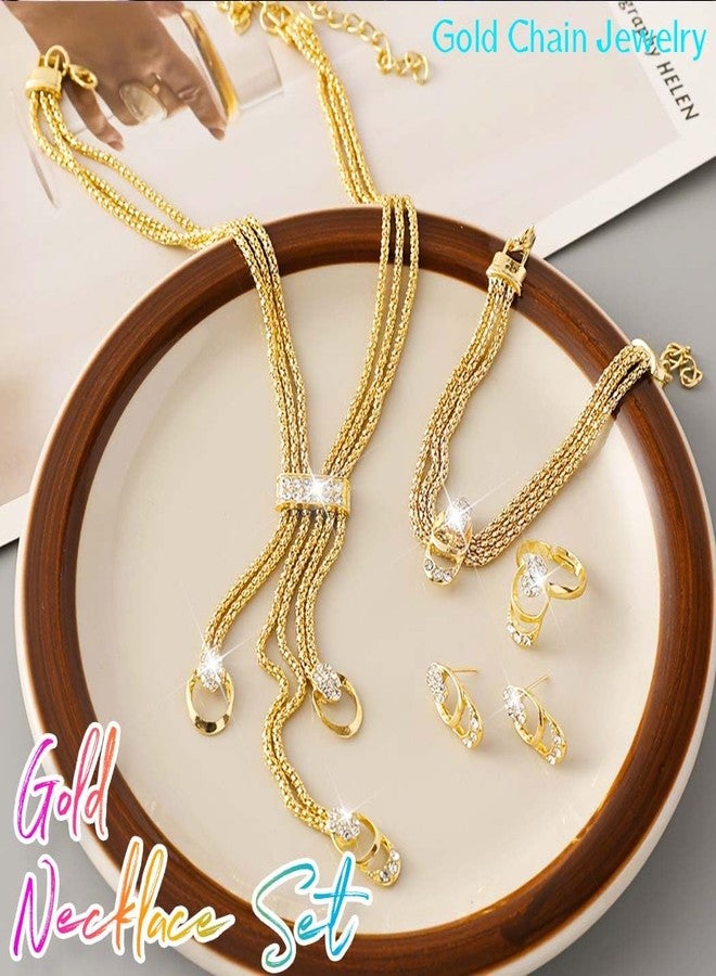 جورايس طقم مجوهرات GORAIS الذهبي، قلادة، أقراط، سوار، وخاتم، مجوهرات رسمية للنساء (ذهبي، مقاس واحد) - Image 5