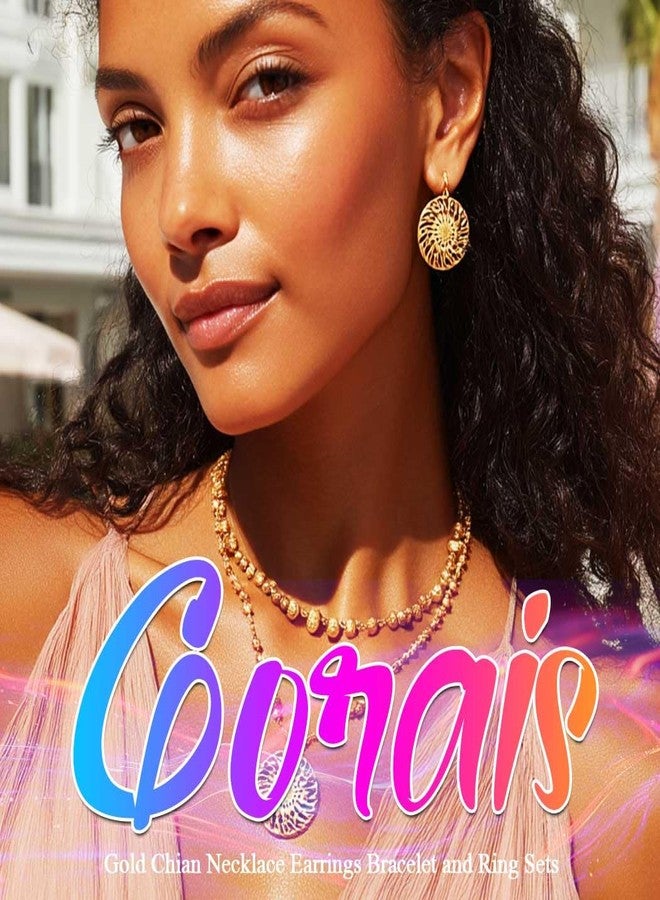 جورايس طقم مجوهرات GORAIS الذهبي، قلادة، أقراط، سوار، وخاتم، مجوهرات رسمية للنساء (ذهبي، مقاس واحد) - Image 3