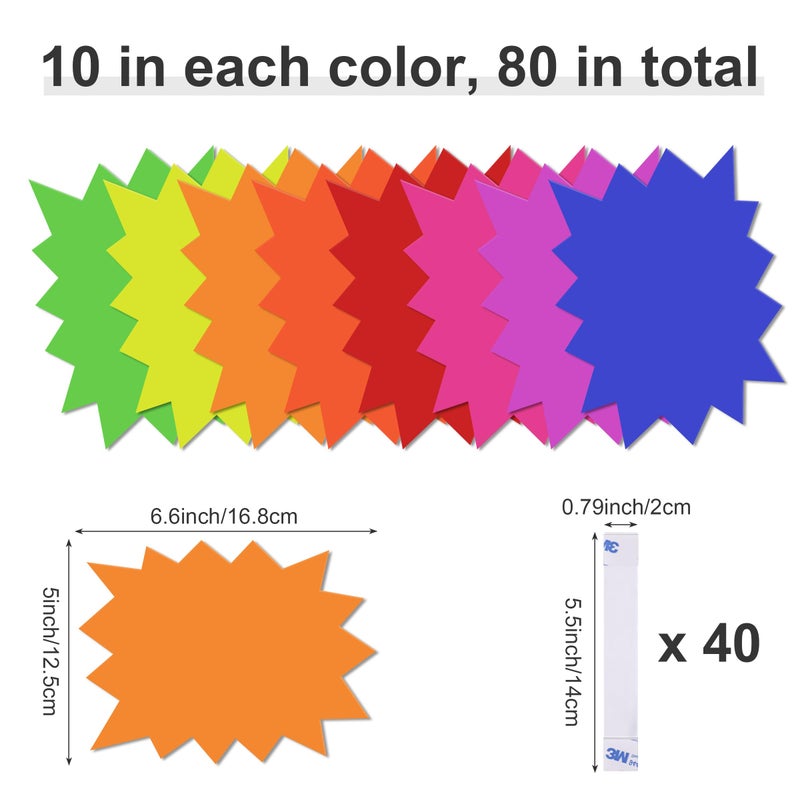 TaShow 120 Pieces Starburst Signs for Retail, 5*6.6 Inch Fluorescent Garage Sale Stickers, Multicolor Sale Signs for Retail Store, Garage Sale Supplies, Yard Sale Stickers with PVC Sticky Transparent Strip - Image 2