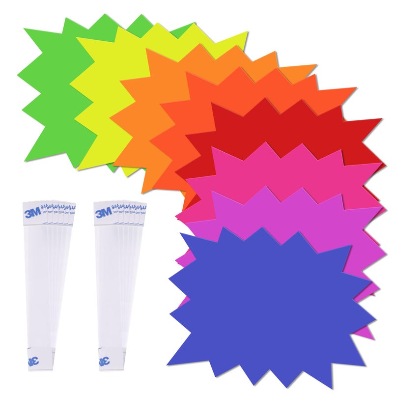 TaShow 120 Pieces Starburst Signs for Retail, 5*6.6 Inch Fluorescent Garage Sale Stickers, Multicolor Sale Signs for Retail Store, Garage Sale Supplies, Yard Sale Stickers with PVC Sticky Transparent Strip - Image 1