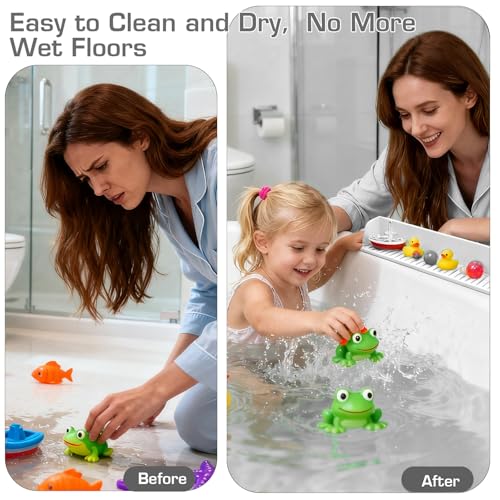 DubiLaka 31.5" Bathtub Splash Guard for Kids & Toddlers - Silicone Play Shelf & Toy Storage Tray with Strong Suction Cups to Prevent Water Spills, No-Leak Fun Bath Time - Tub Toy Holder Ledge,White - Image 5
