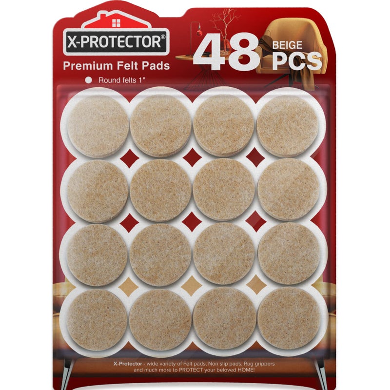X-Protector Best Felt Furniture Pads X-PROTECTOR - 48 Premium Chair Felt Pads Floor Protector for Furniture Feet Wood Hardwood Floors - Protect Your Hard Floors! (Beige) - Image 1