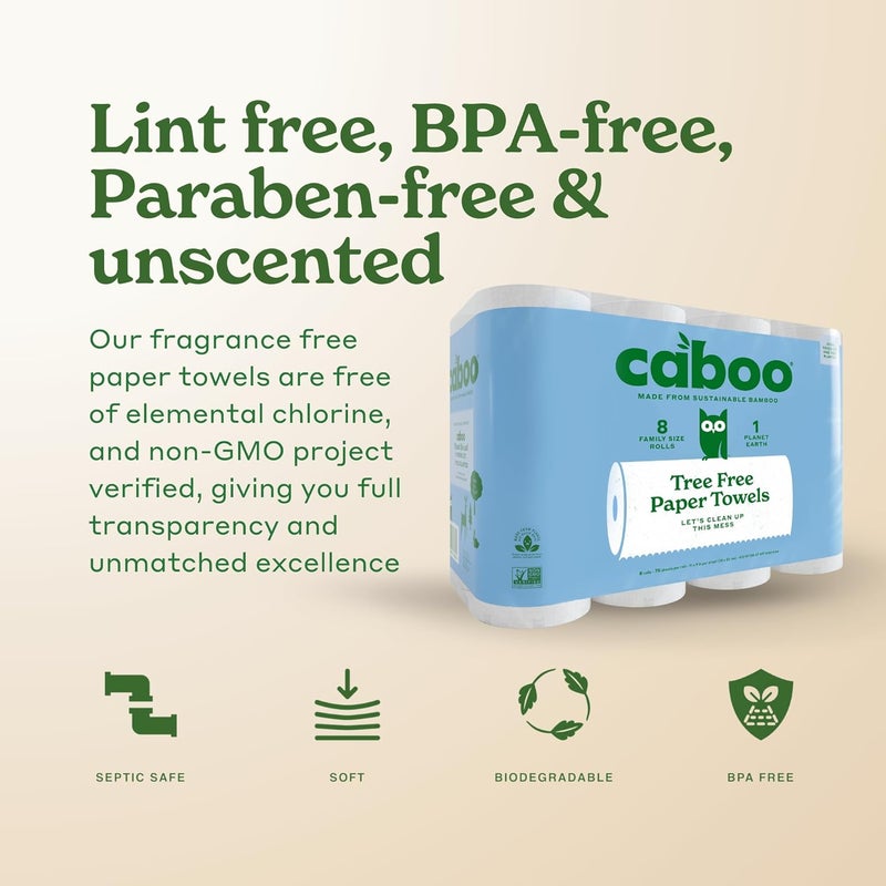 CABOO Tree Free Paper Towels, 8 Rolls, Earth Friendly Sustainable Kitchen Paper Towels with Strong 2 Ply - Image 4