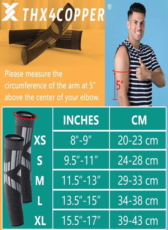 Thx4COPPER Arm Compression Sleeve (2 Pack)– Elastic Compression Arm Brace for Tendonitis, Golf, Tennis Elbow, Fitness, Pain Relief- Aid in Recovery for Women and Men- Supportive Comfortable Breathable - Image 2
