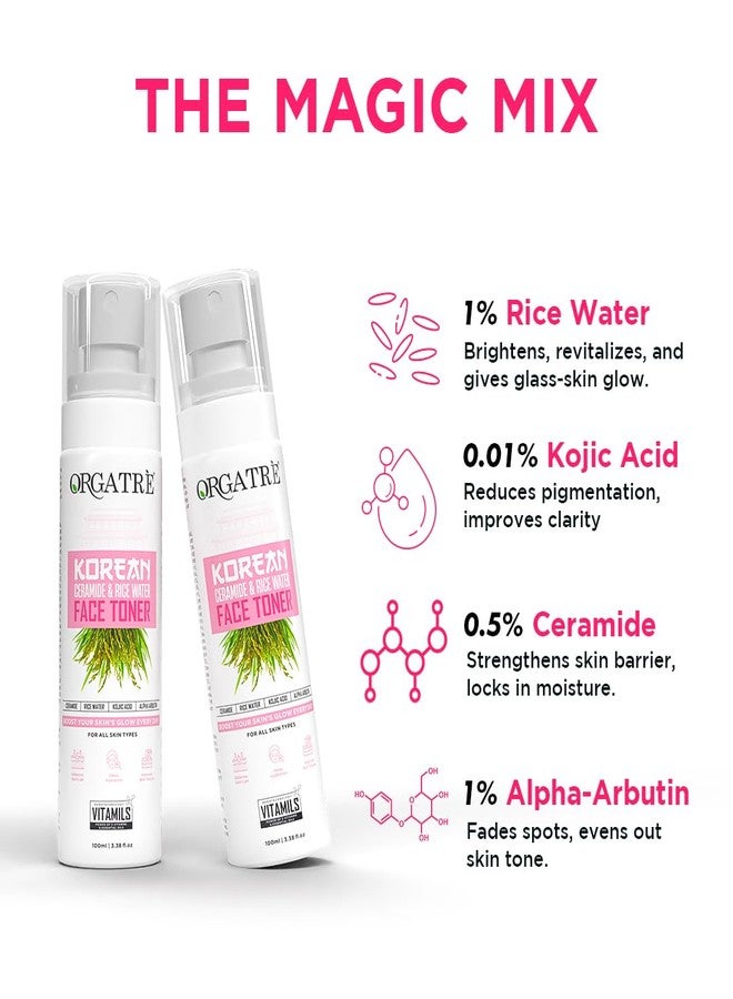 Orgatre Korean Ceramide & Rice Water Moisturizing Face Mist & Toner For Glowing Skin | Open pores Tightening | Men & Women 100ml - Image 5