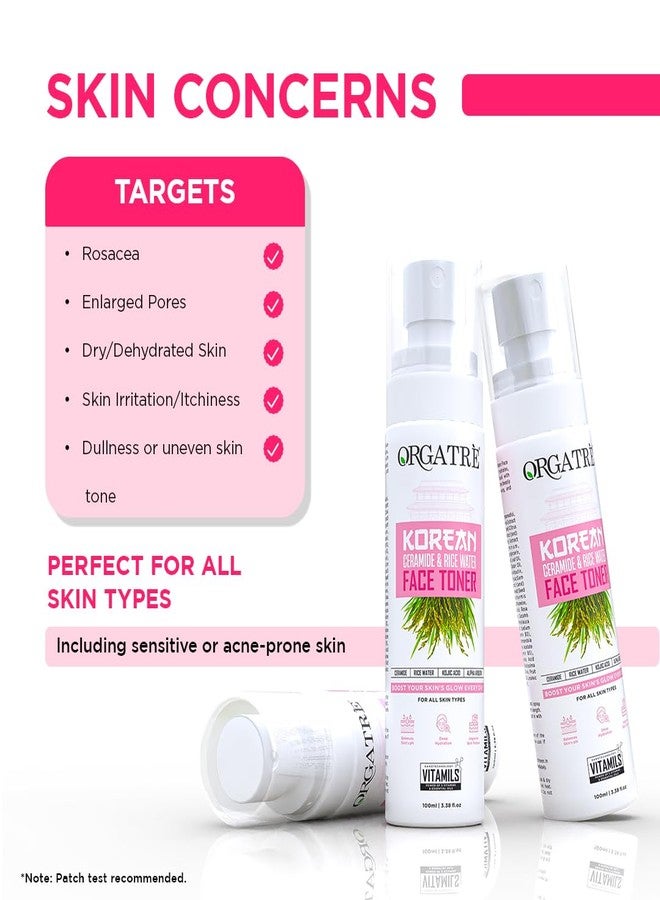 Orgatre Korean Ceramide & Rice Water Moisturizing Face Mist & Toner For Glowing Skin | Open pores Tightening | Men & Women 100ml - Image 4