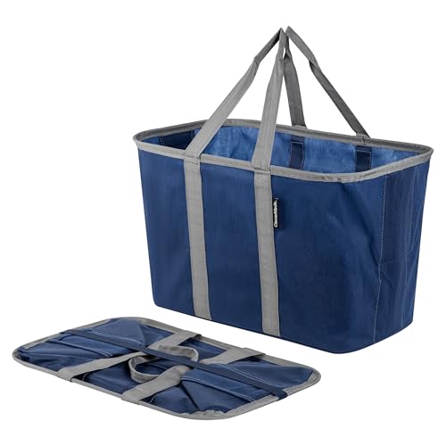 CleverMade EcoBasket Reusable Grocery Tote - 30L - Pack of 1 - Blue Gray - Collapsible Storage Shopping Organizer - Heavy Duty Utility Bag Home - Image 1