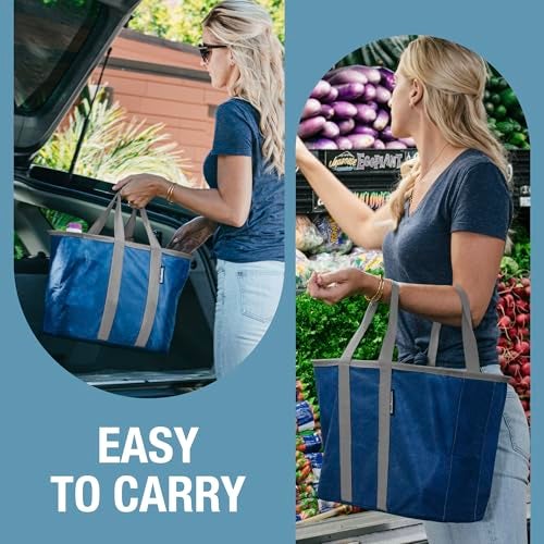 CleverMade EcoBasket Reusable Grocery Tote - 30L - Pack of 1 - Blue Gray - Collapsible Storage Shopping Organizer - Heavy Duty Utility Bag Home - Image 5