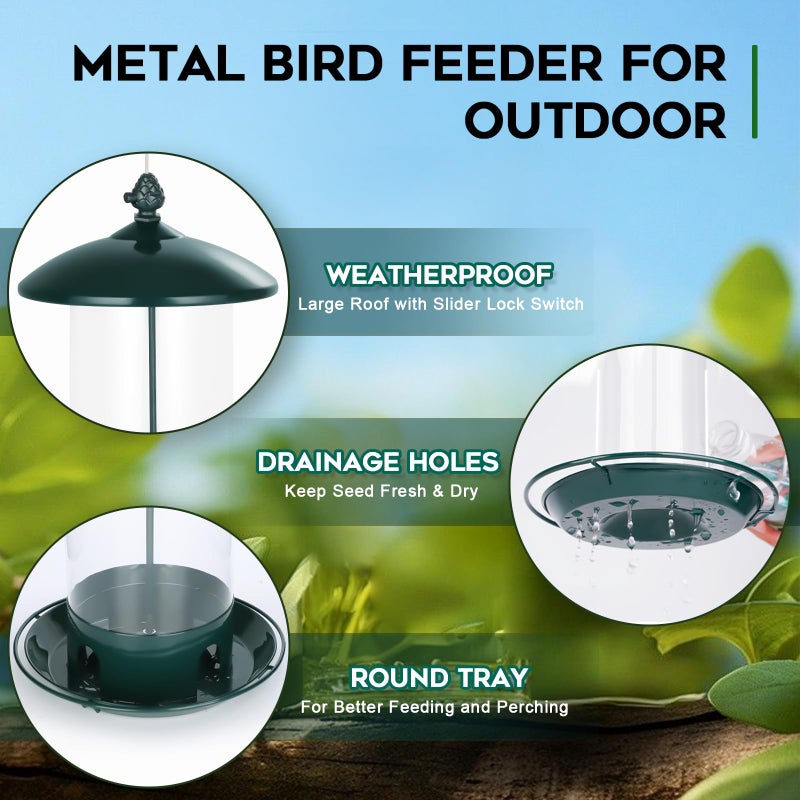 Gbekery Metal Bird Feeders for Outdoors Hanging, Weather Resistant Wild Bird Feeder with 360 Degree Feeding Tray, Green - Image 3
